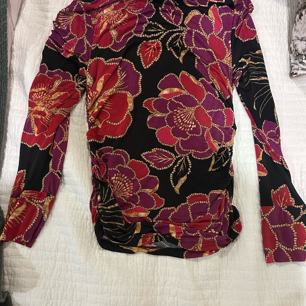 FARM Rio Black Long-Sleeve Top with Red & Purple Floral Print